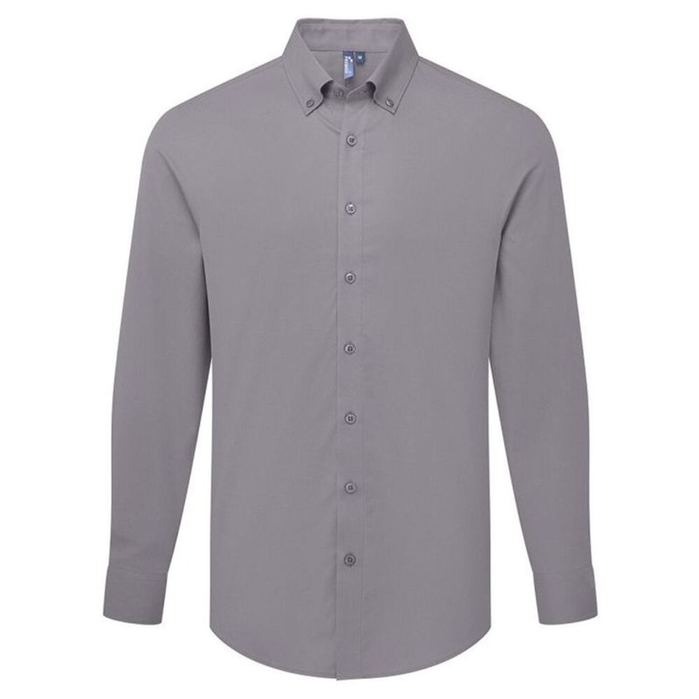 Premier Mens Supreme Oxford Long-Sleeved Shirt / Steel Grey